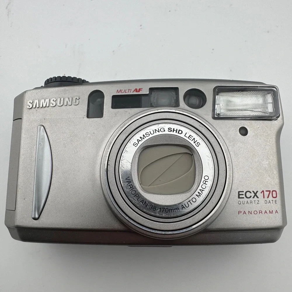 Samsung ECX 170 35mm Film Camera Silver 38-170mm Zoom Panorama Quartz Date Good